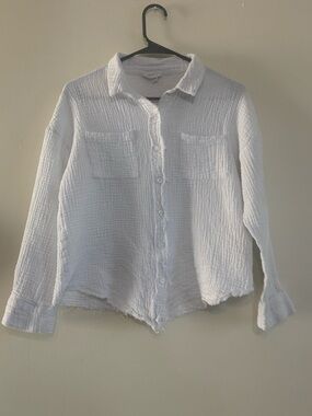 &Merci White Cotton Gauze Raw Hem Shirt Women’s Medium